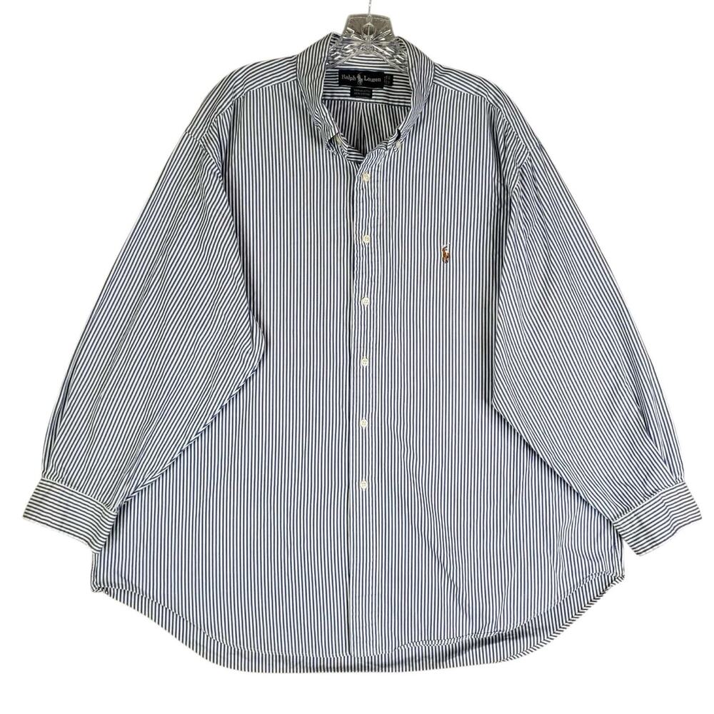 Polo Ralph Lauren Oxford Shirt Mens Size XXL LS Button Down Yarmouth Blue Stripe - Picture 2 of 9